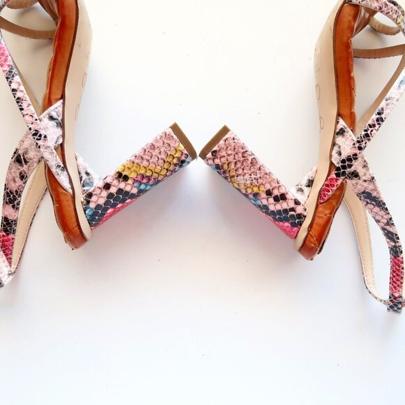 Jessica Simpson Snakeskin Toe Loop Square Toe Ankle Strap Block Heel Sandals - Picture 15 of 16